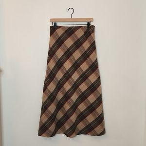 Vintage 90s Maxi Skirt Tartan Wool Plaid Grey Burgundy Beige Size 8